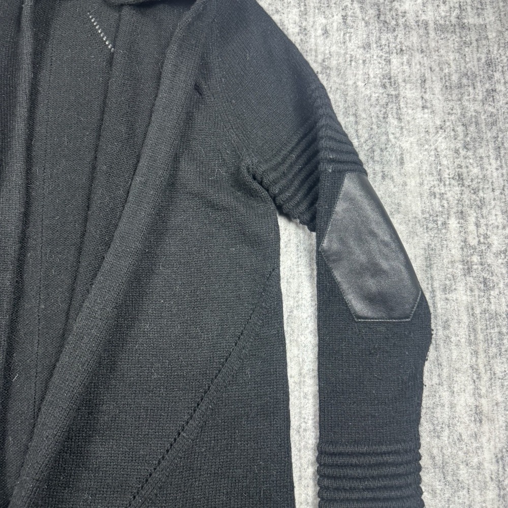 Skingraft Jonny Coto Sweater Coat Black Wool Sz M Leather Longline Cardigan - Picture 5 of 11